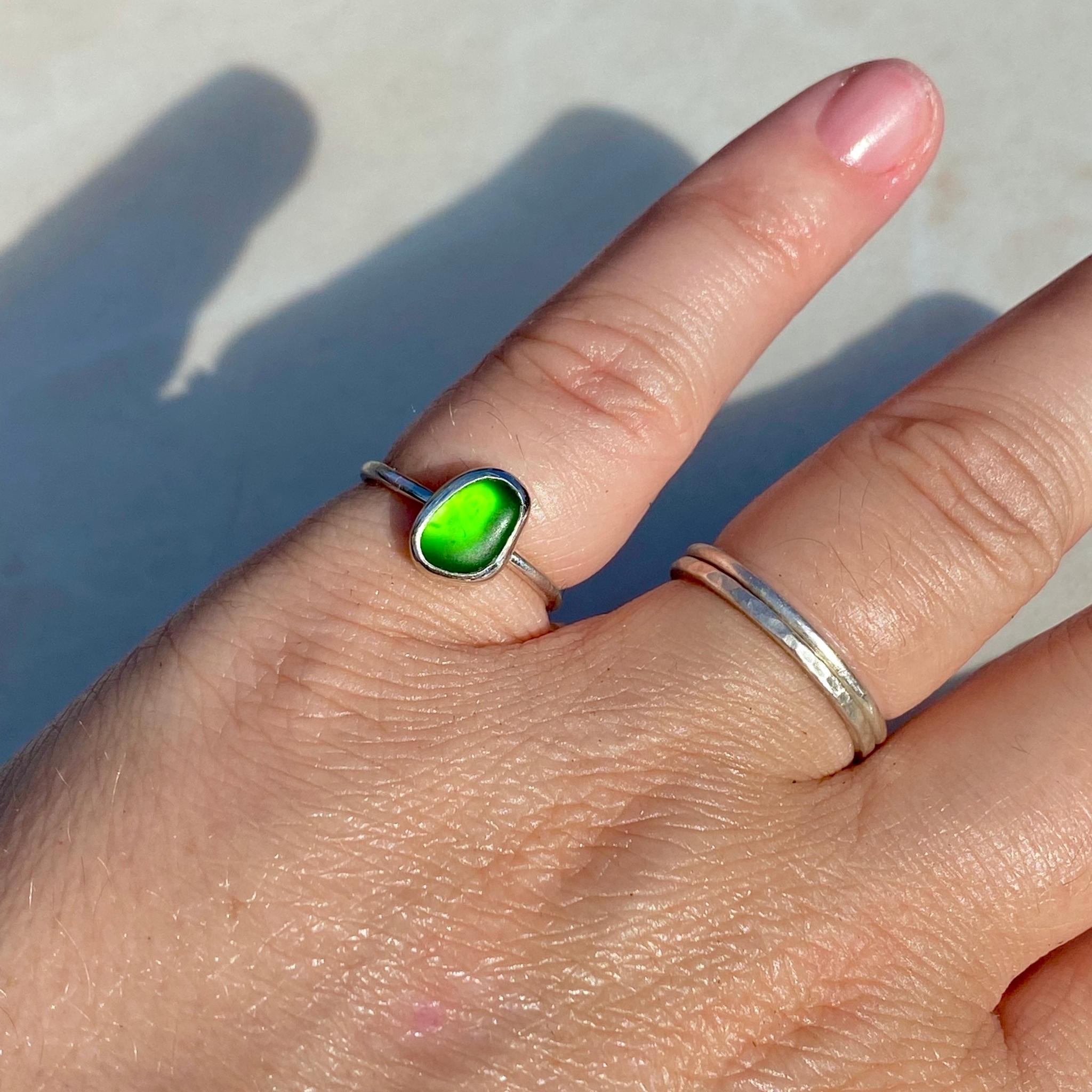 Emerald Green Sea Glass Ring - Size K 1/2