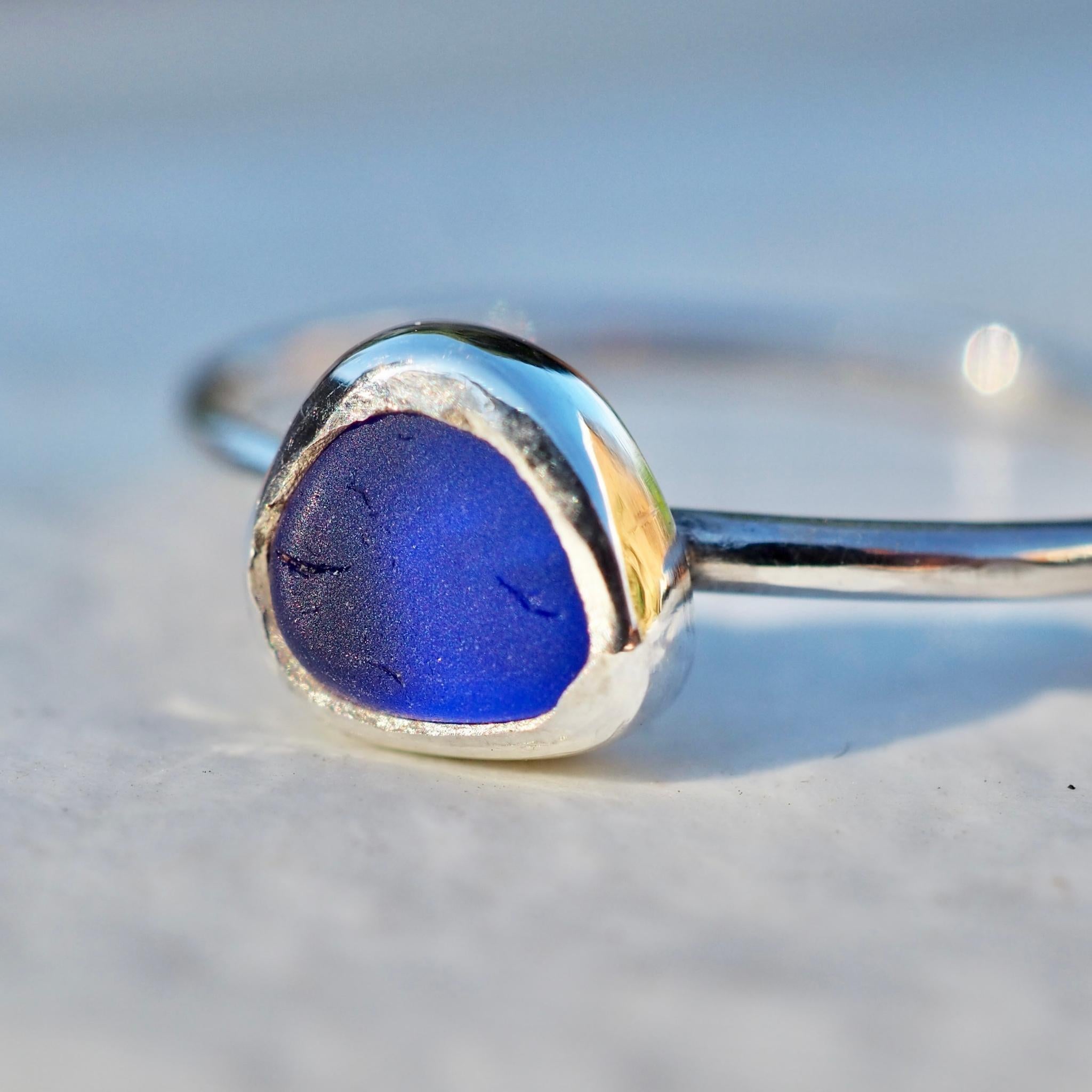 Customized Blue Sea Glass Ring