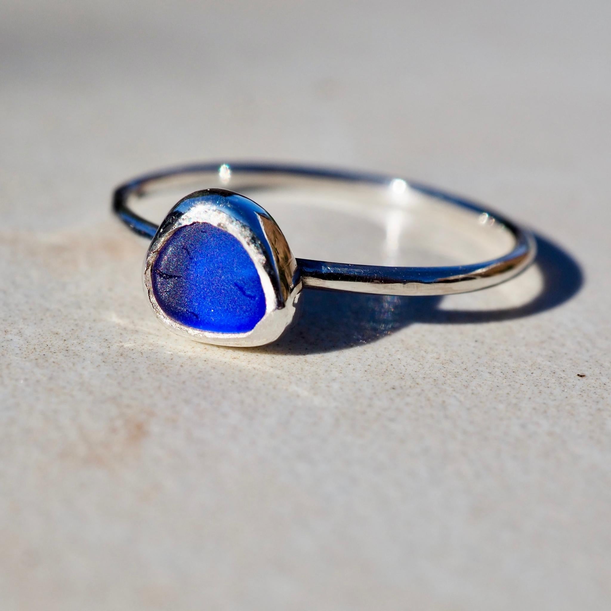 Customized Blue Sea Glass Ring