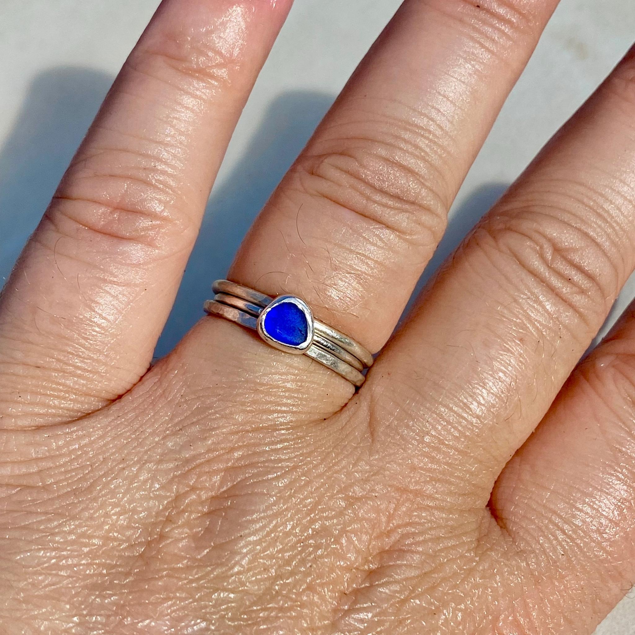 Customized Blue Sea Glass Ring