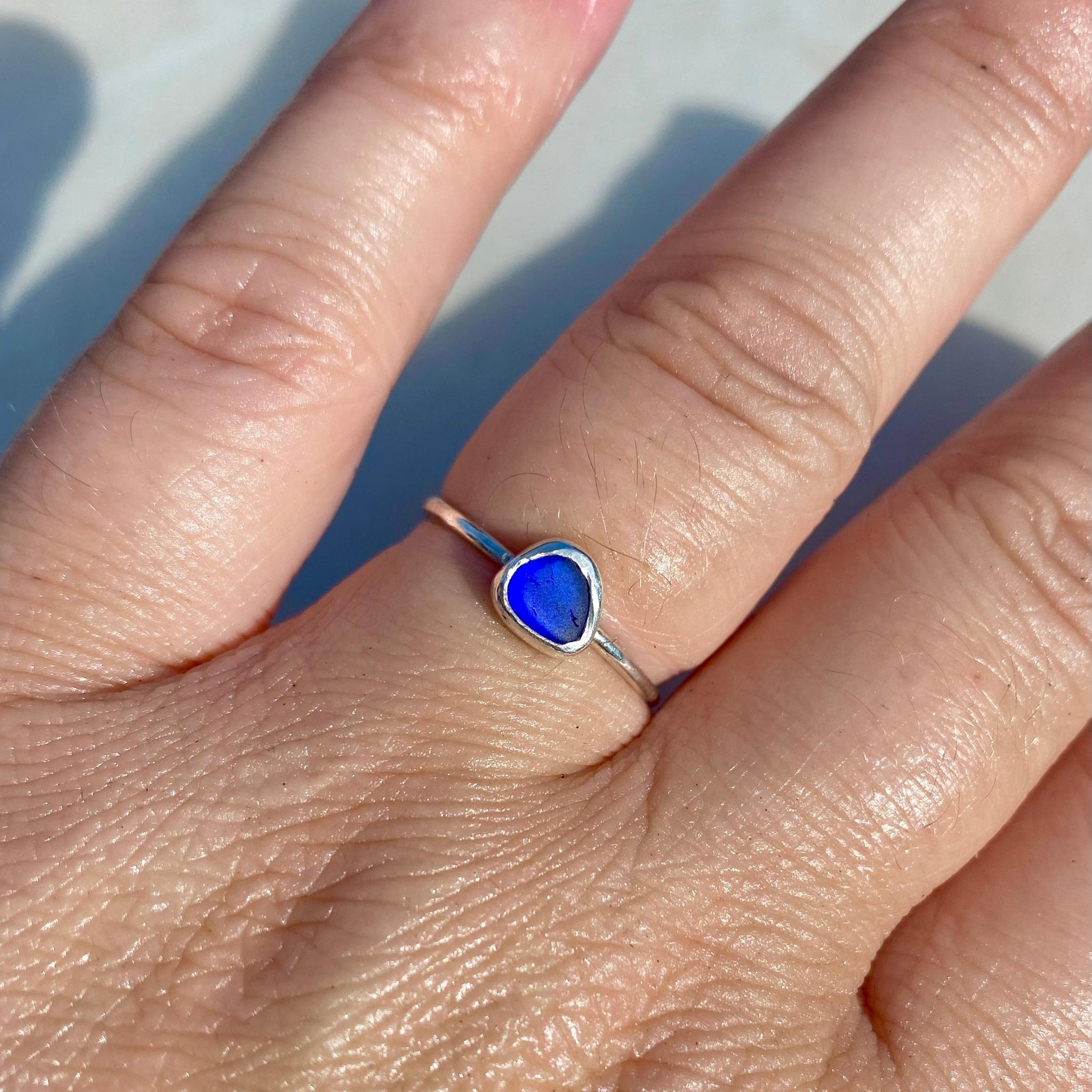 Customized Blue Sea Glass Ring