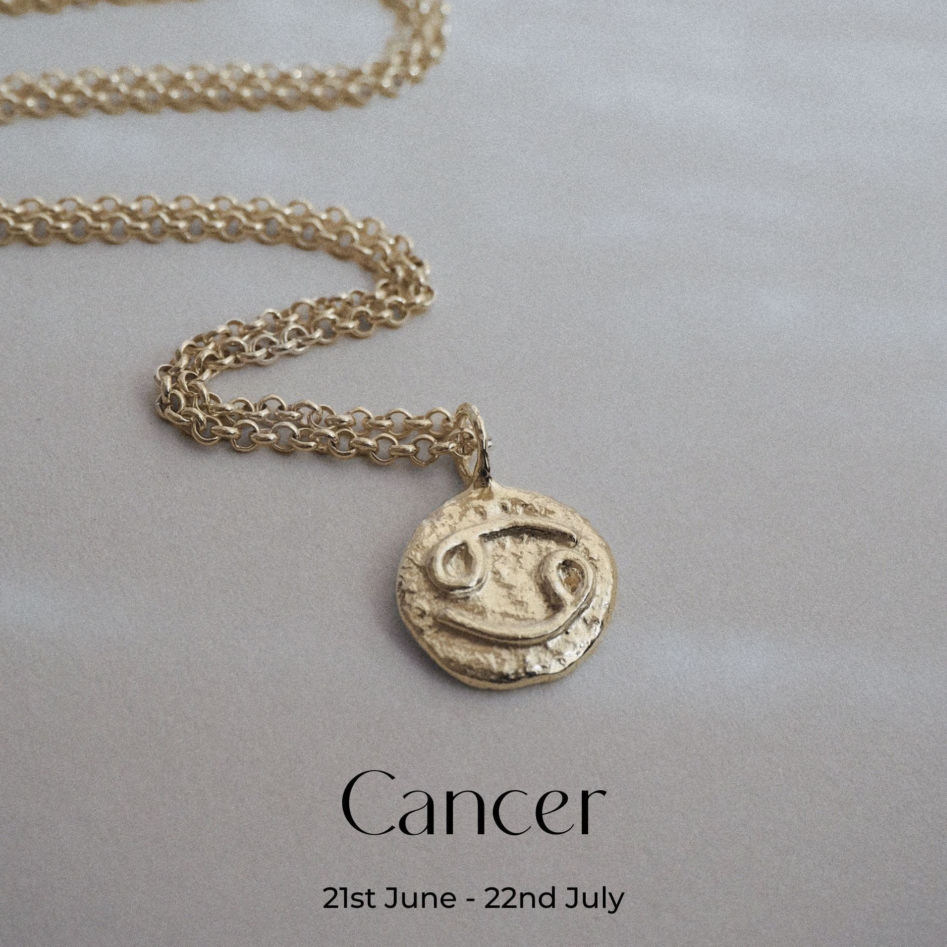 Hand-forged molten Cancer Necklace in 9ct Gold on a belcher chain