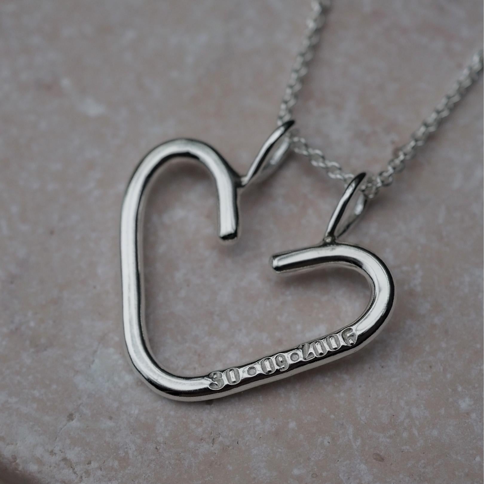 Heart ring keeper necklace in sterling silver, personalised with a special date