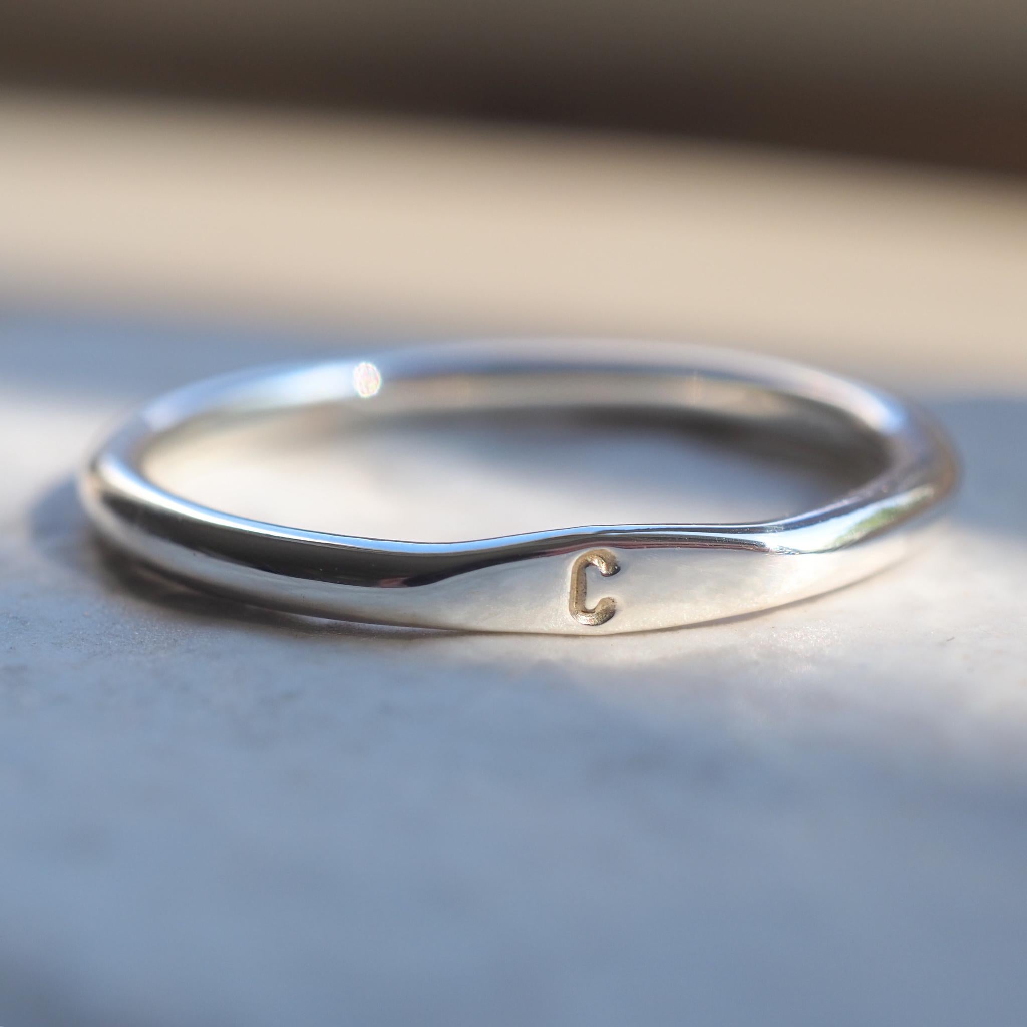 Sterling Silver Mini Signet Ring personalised with a hand stamped initial