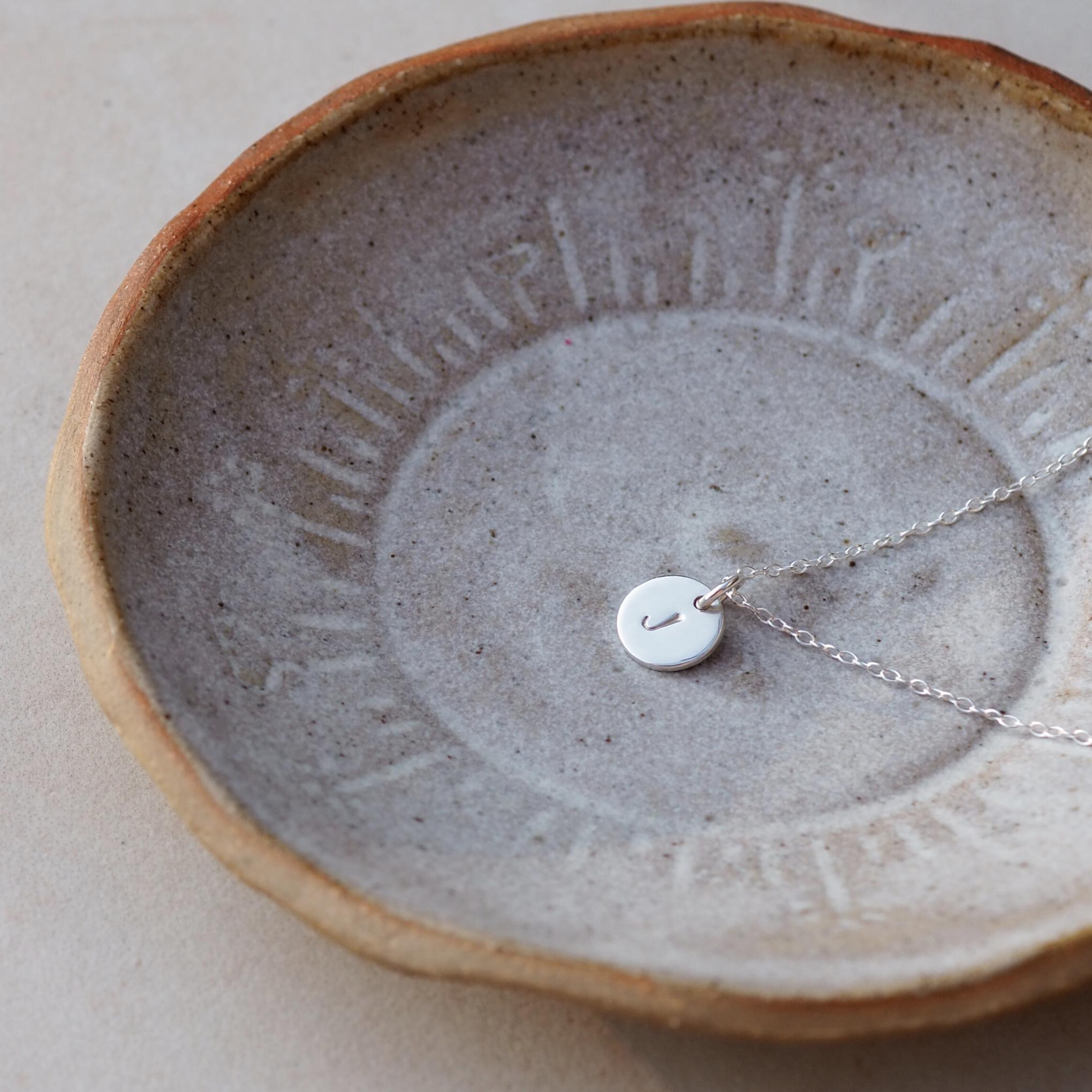 Personalised initial disc necklace in sterling silver