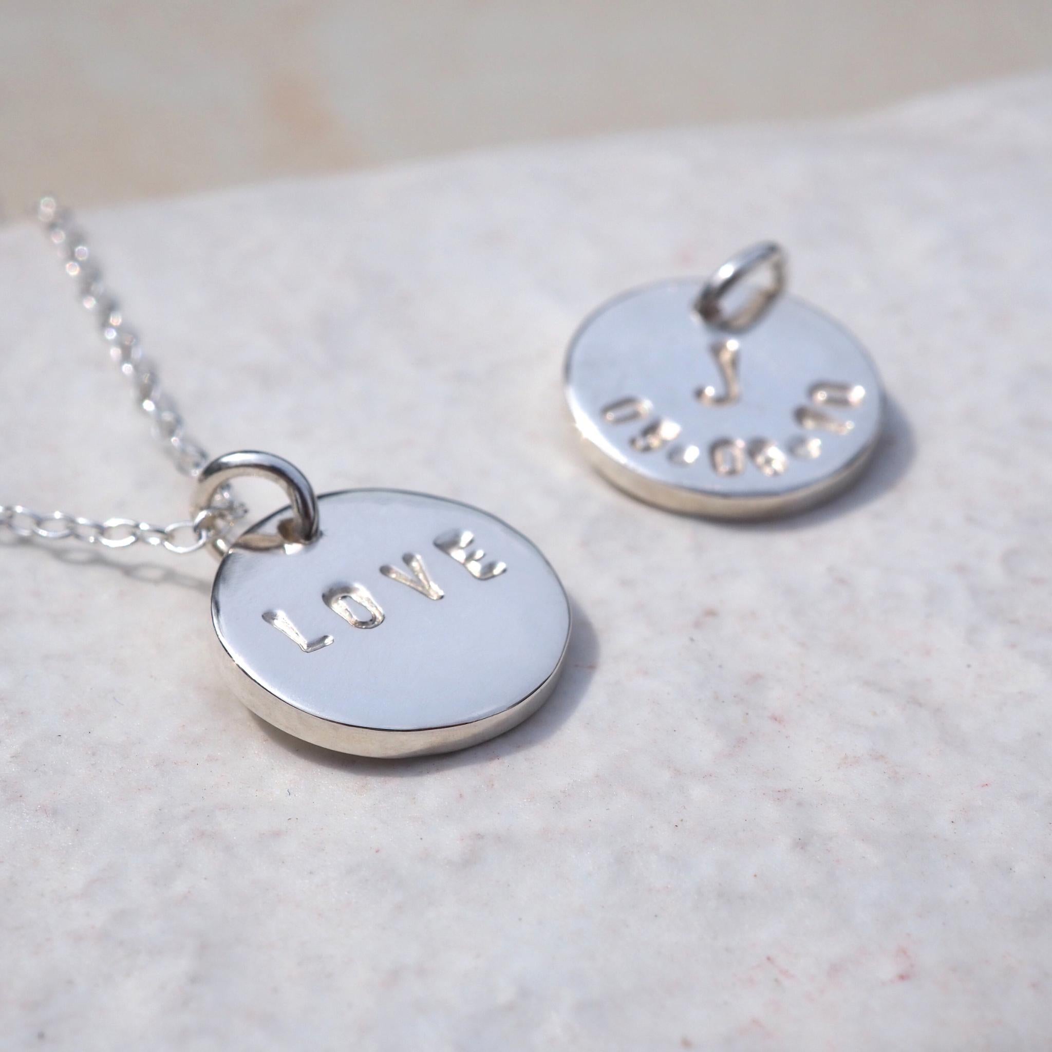 Love necklace in sterling silver with custom initial and date