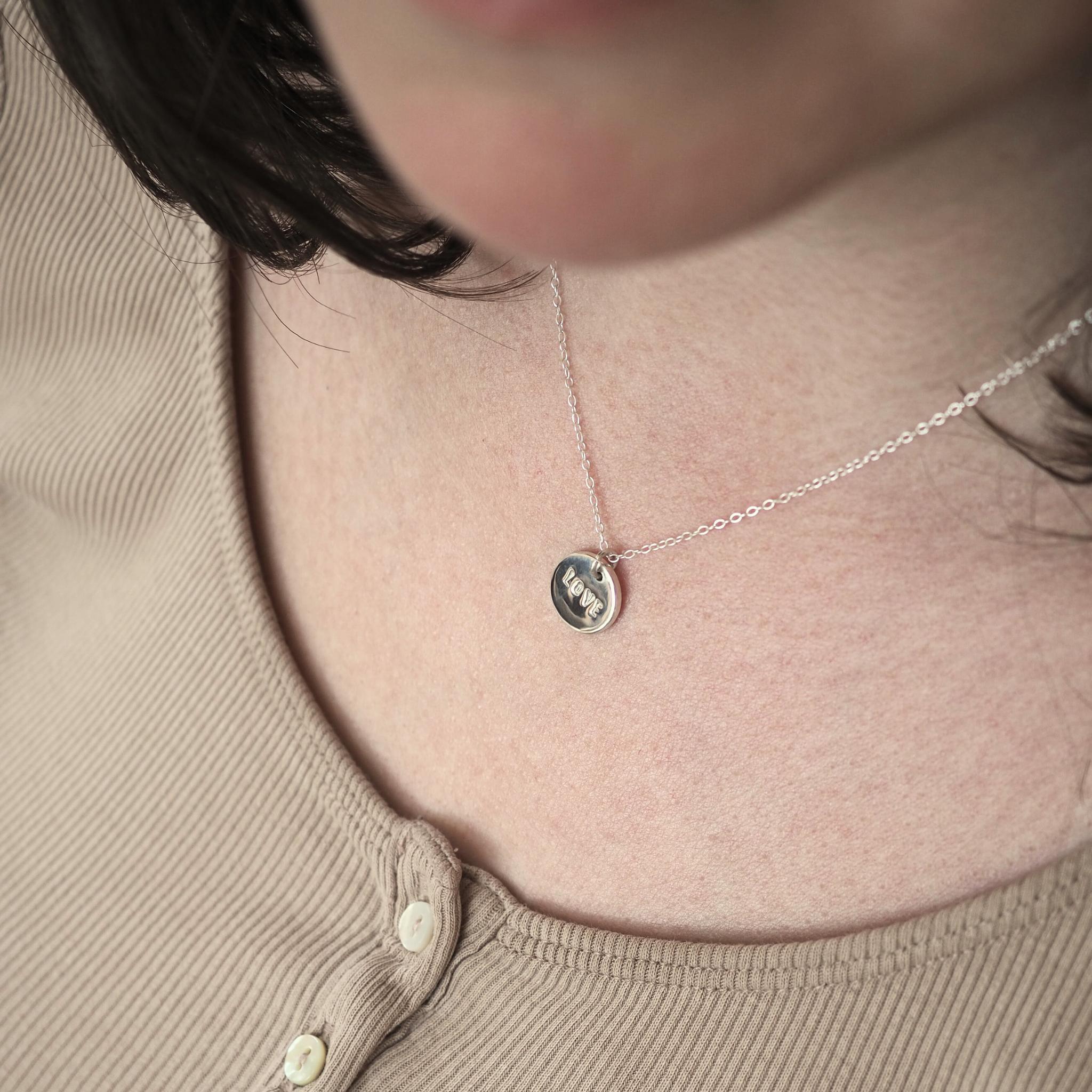 Personalised love necklace with hand-stamped disc