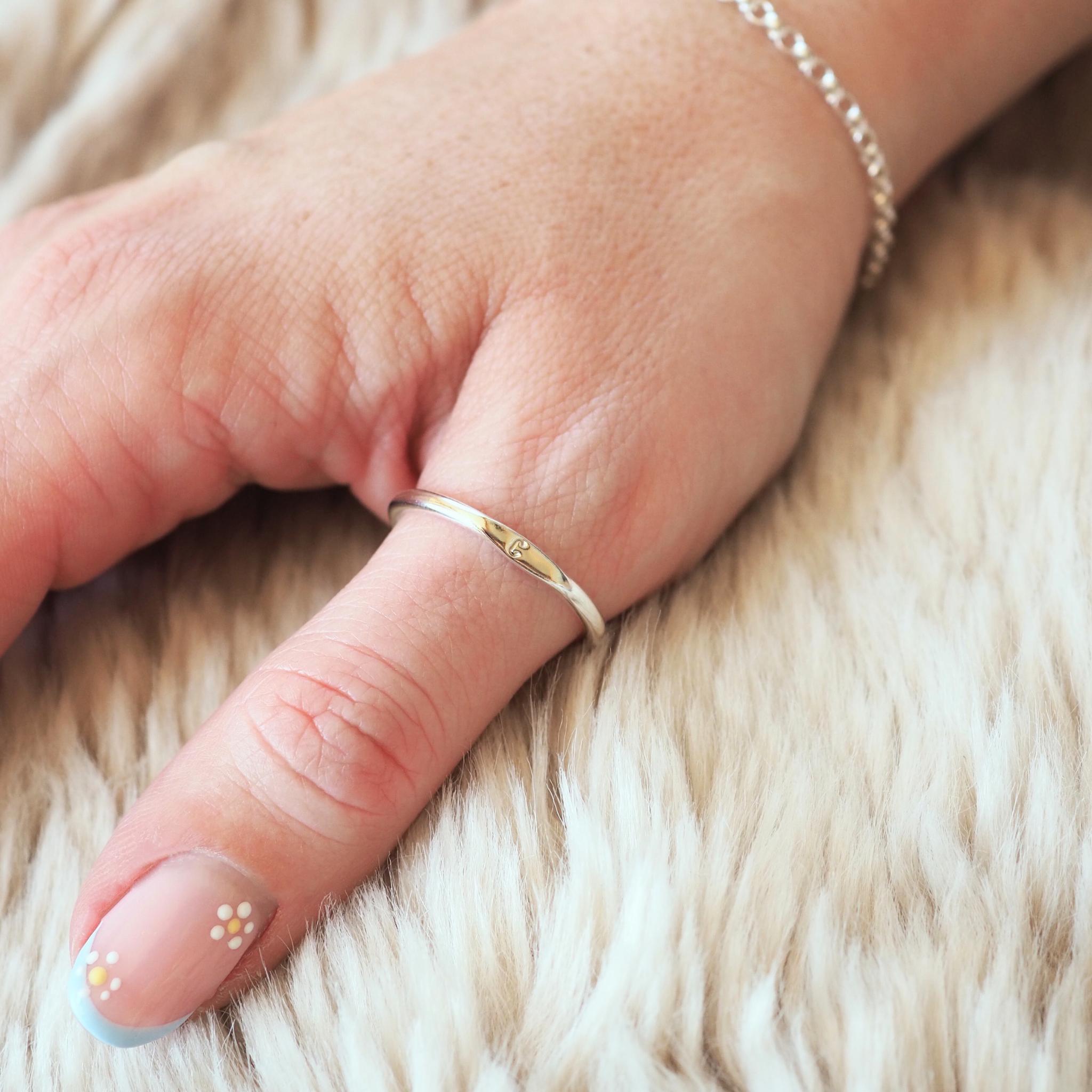 Sterling Silver Mini Signet Ring personalised with a hand stamped initial