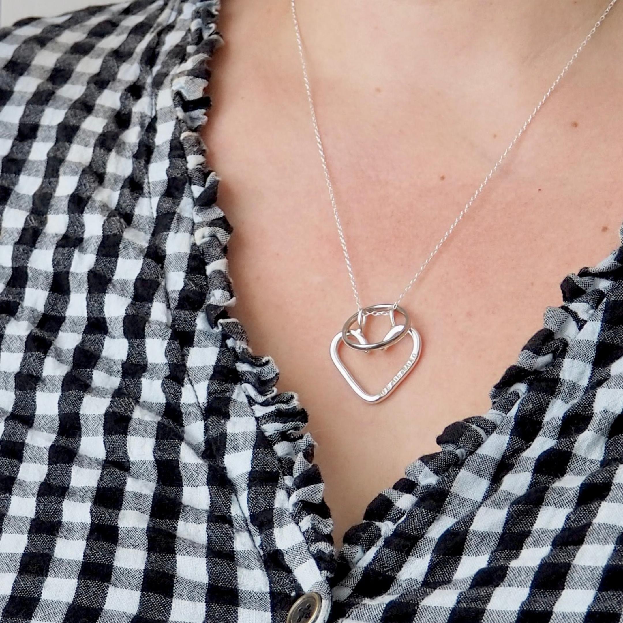 Heart ring keeper necklace, silver, personalised and perfect for securing rings