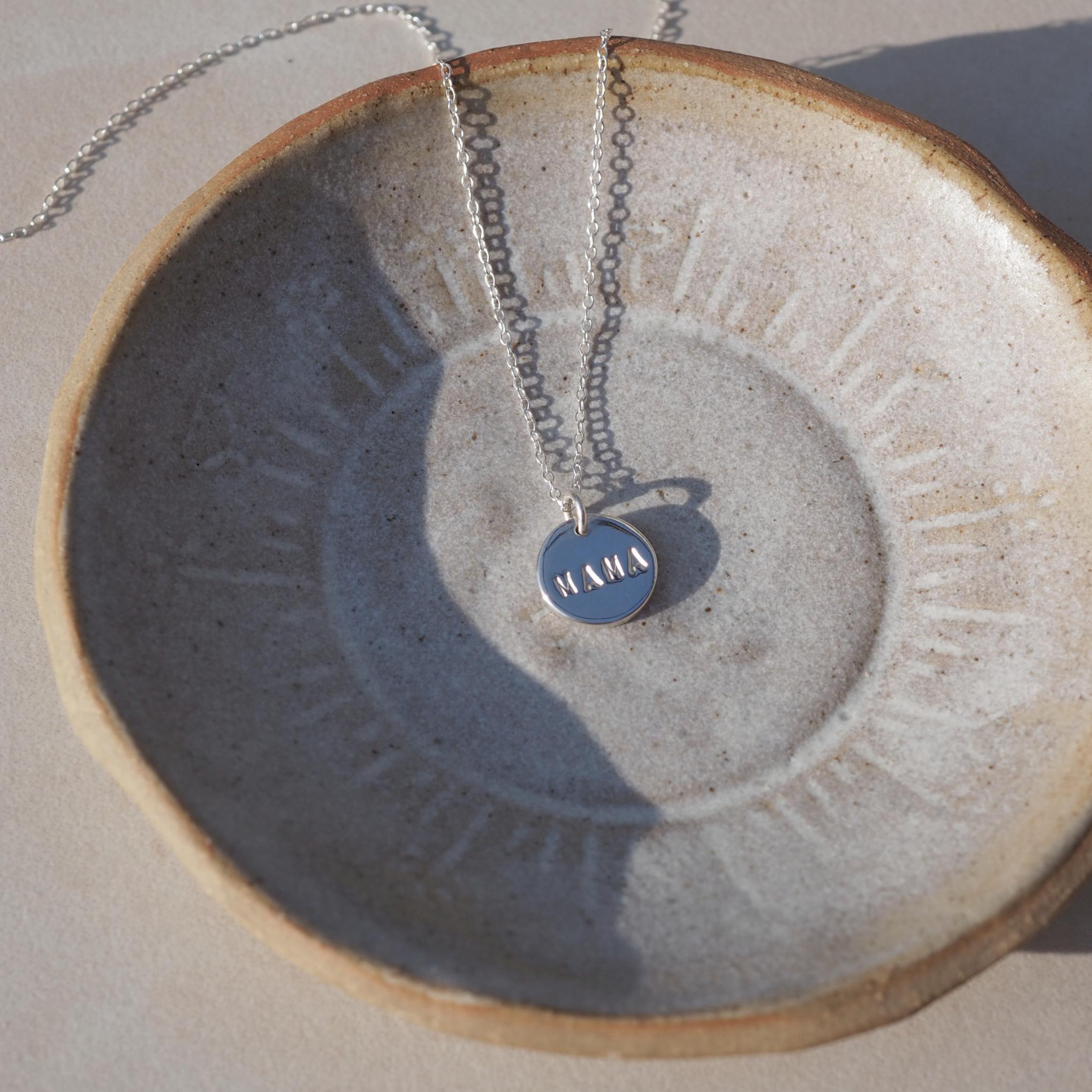 Sterling silver mama disc necklace