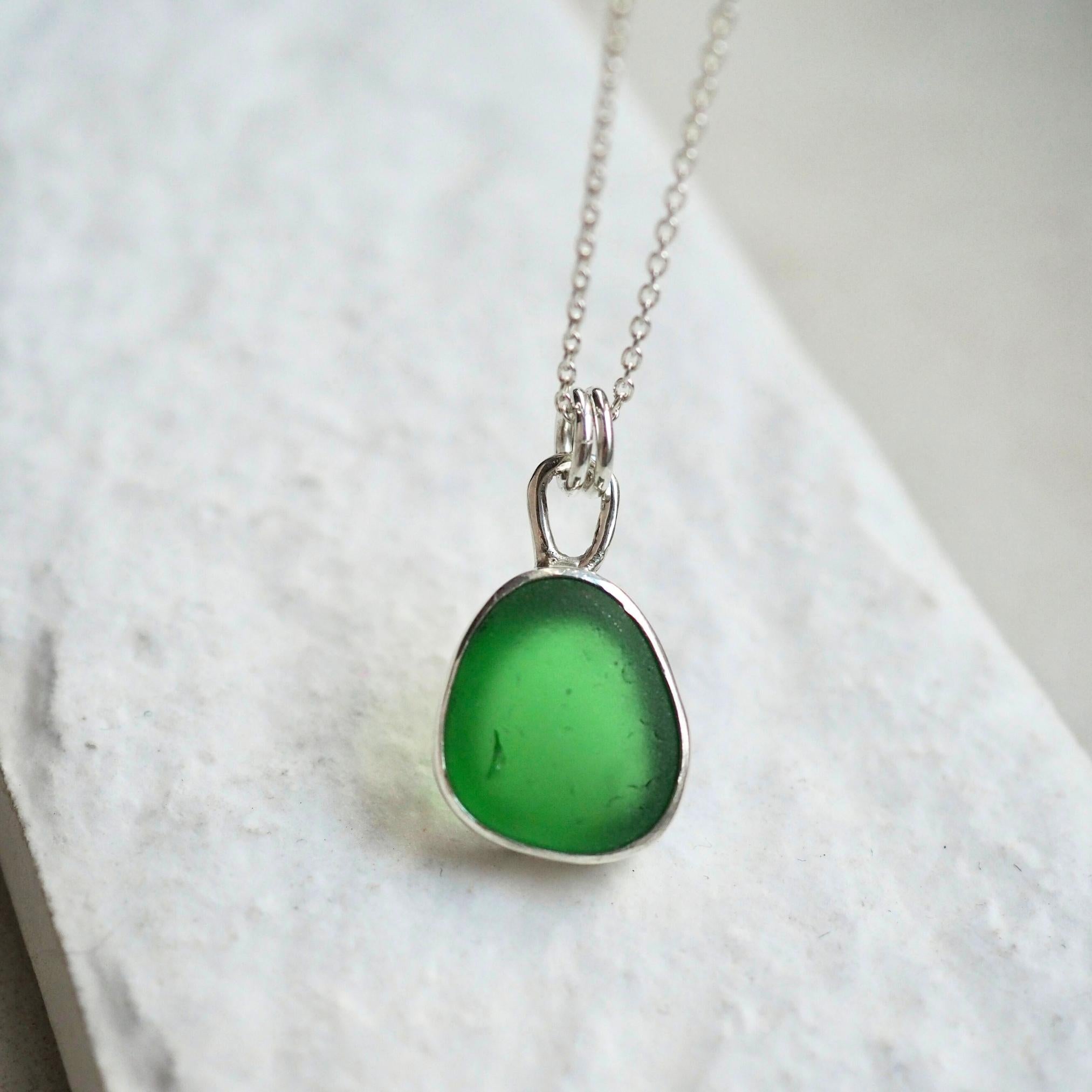 Bottle Green Sea Glass Necklace