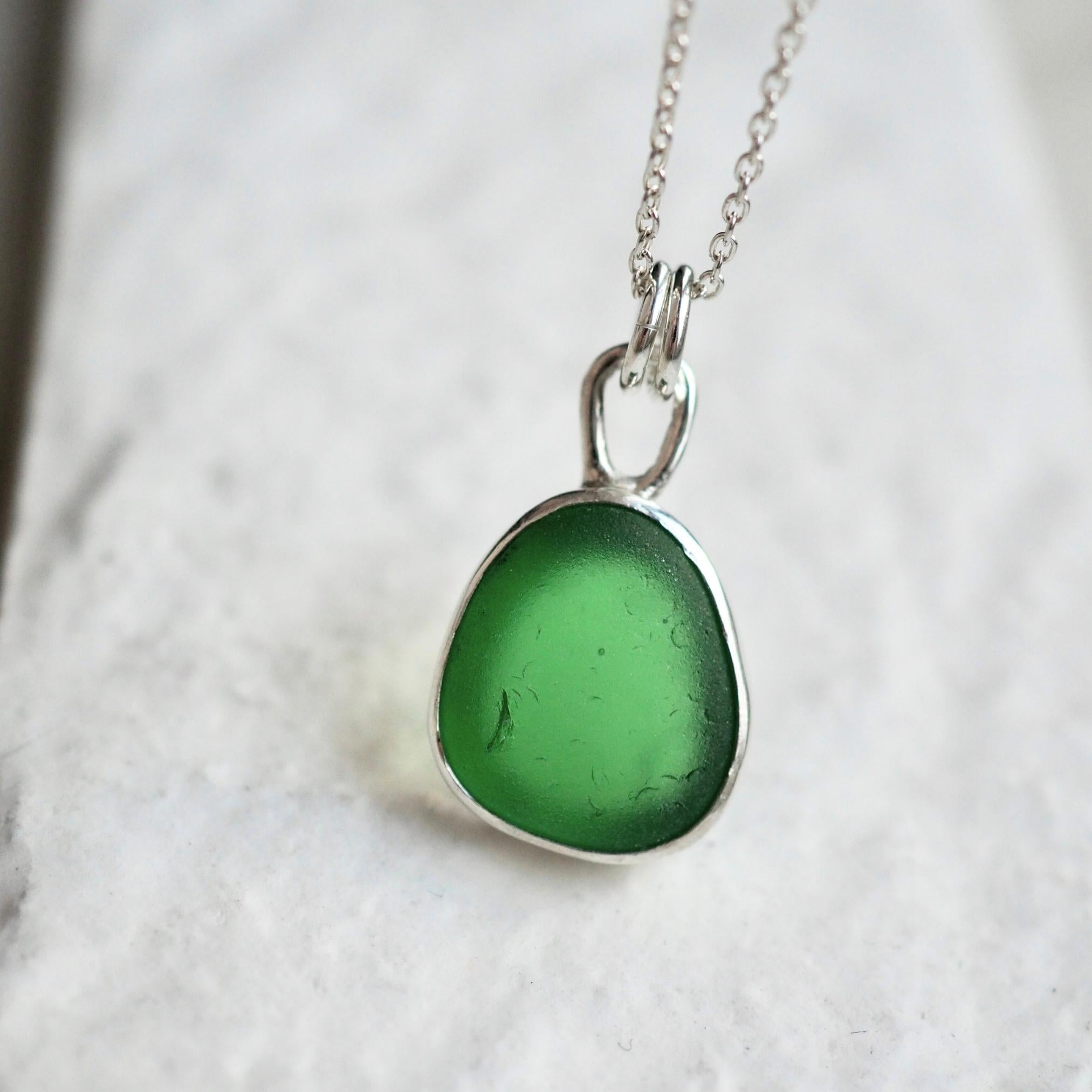 Bottle Green Sea Glass Necklace