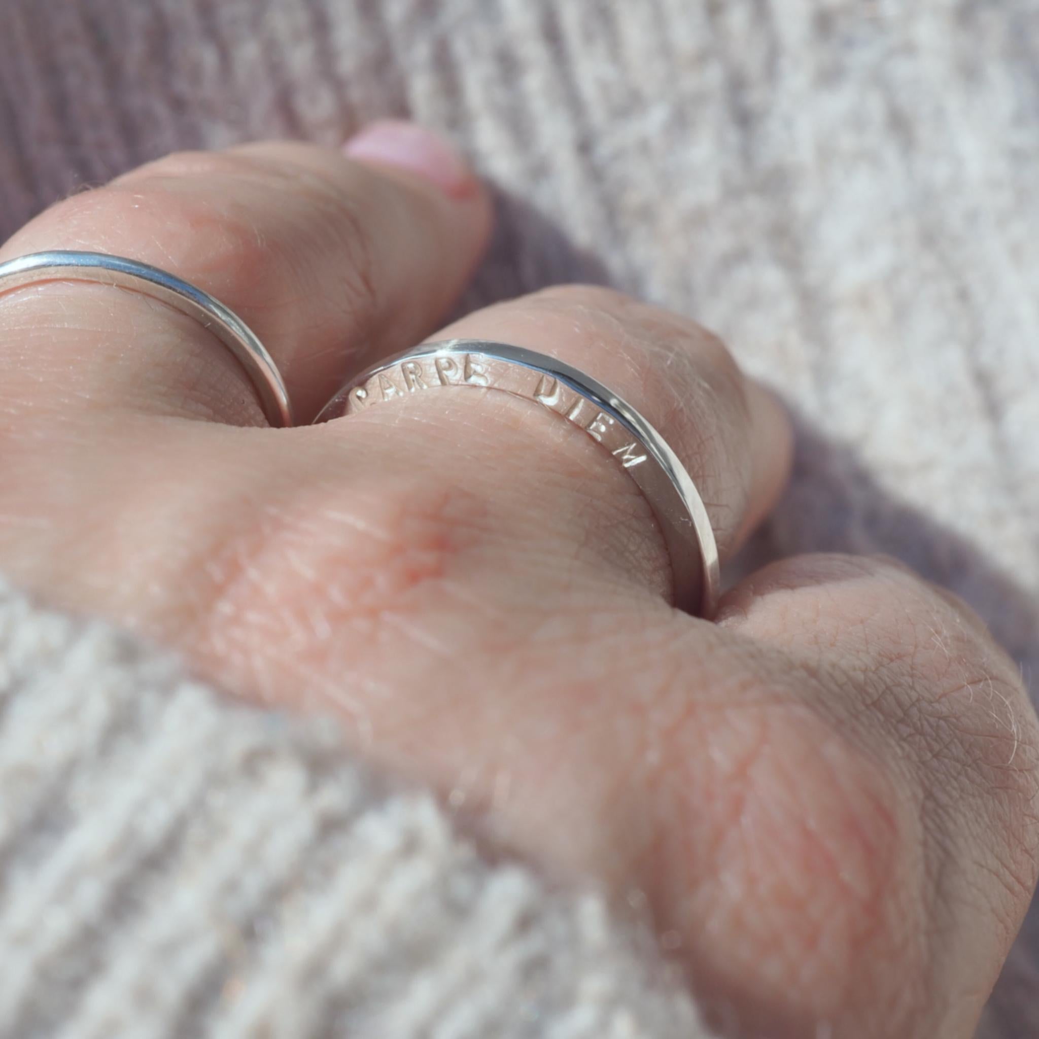 Sterling silver ring personalised with carpe diem