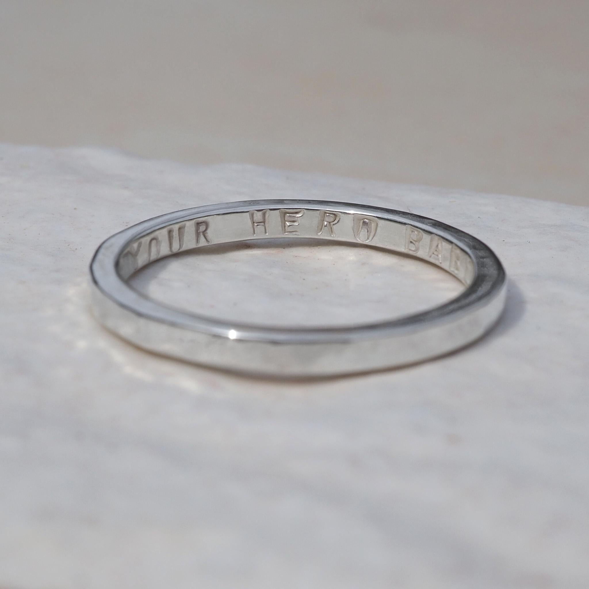 Sterling silver ring personalised with song lyrics