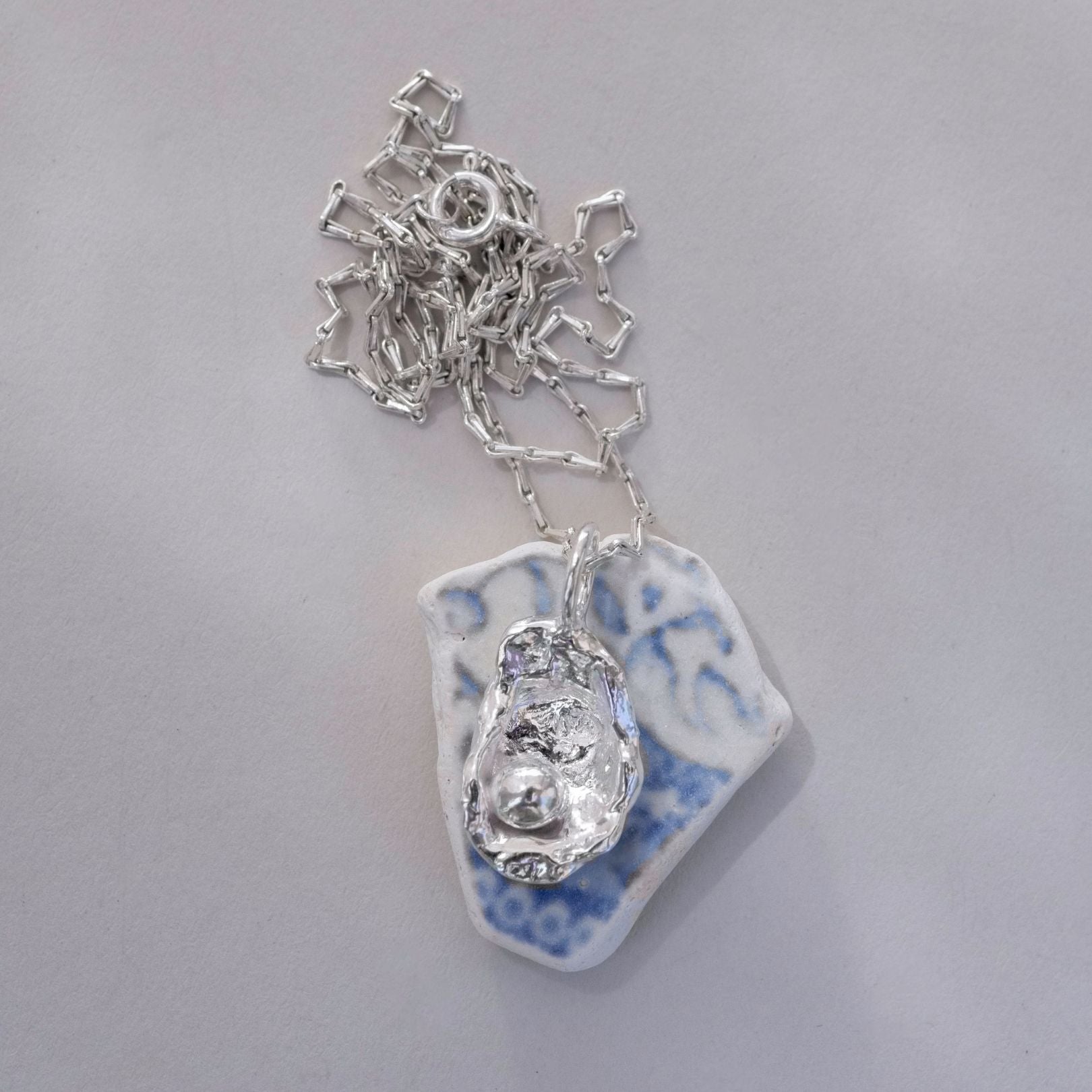 Sterling Silver Watercast Oyster Necklace