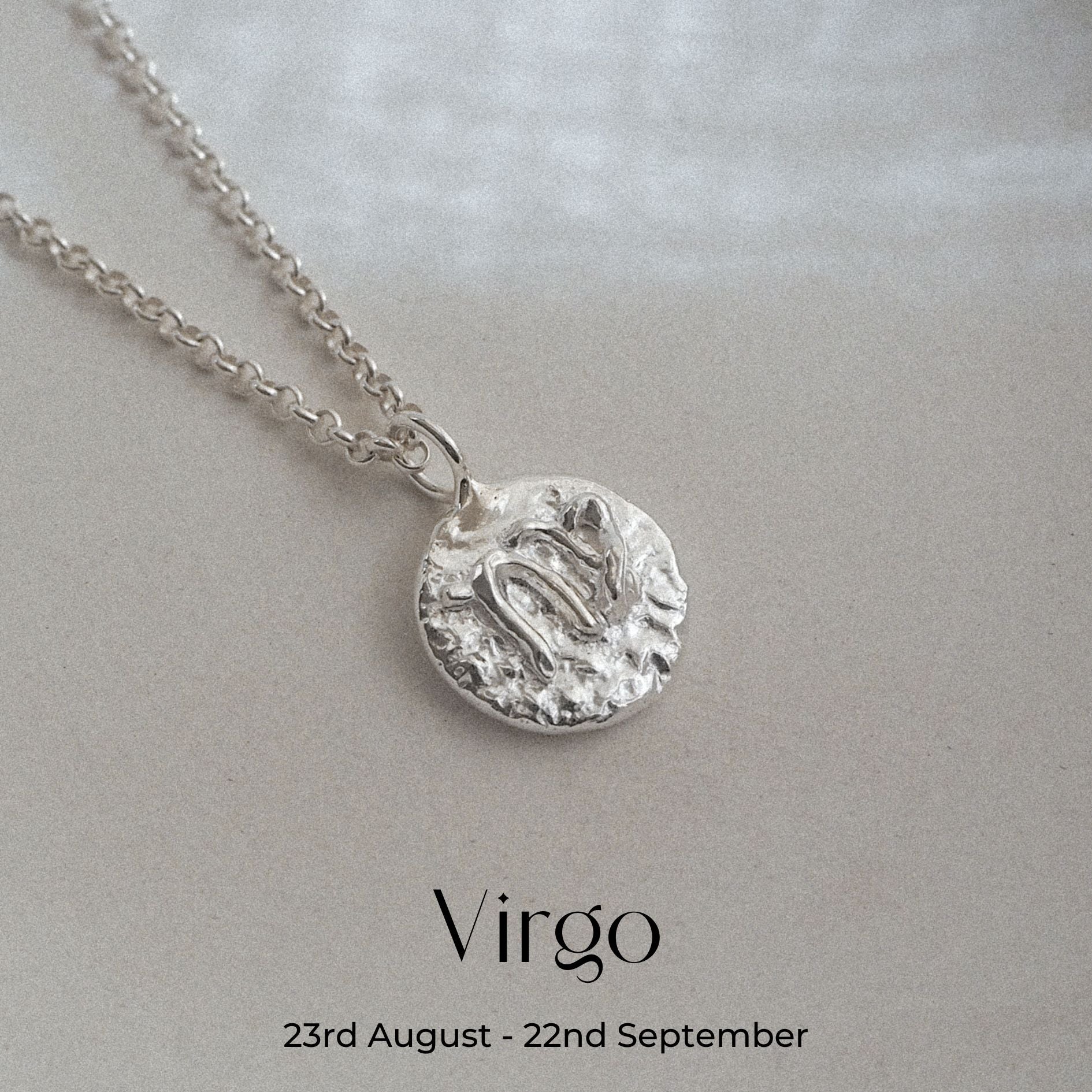 Hand-forged molten Virgo Necklace in Sterling Silver on a belcher chain