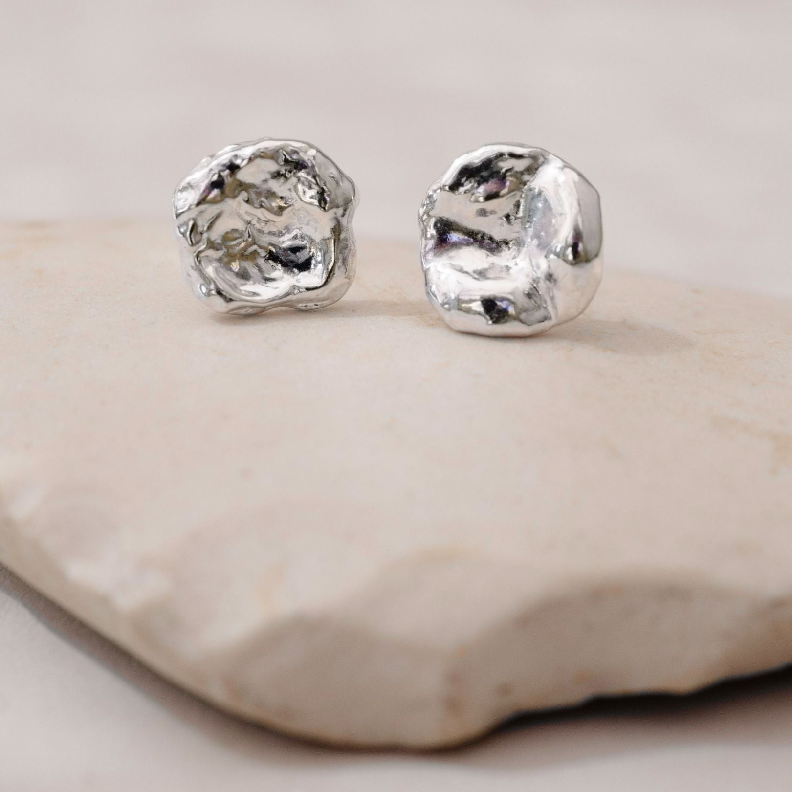 Sterling Silver Watercast Stud Earrings - Pair Two