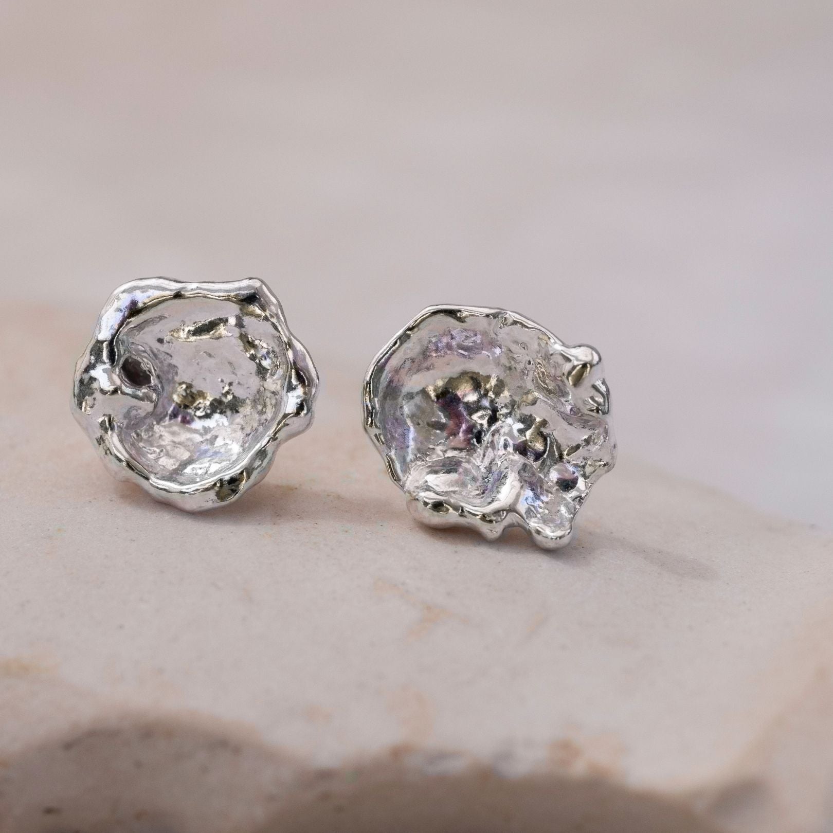 Sterling Silver Watercast Stud Earrings - Pair Three