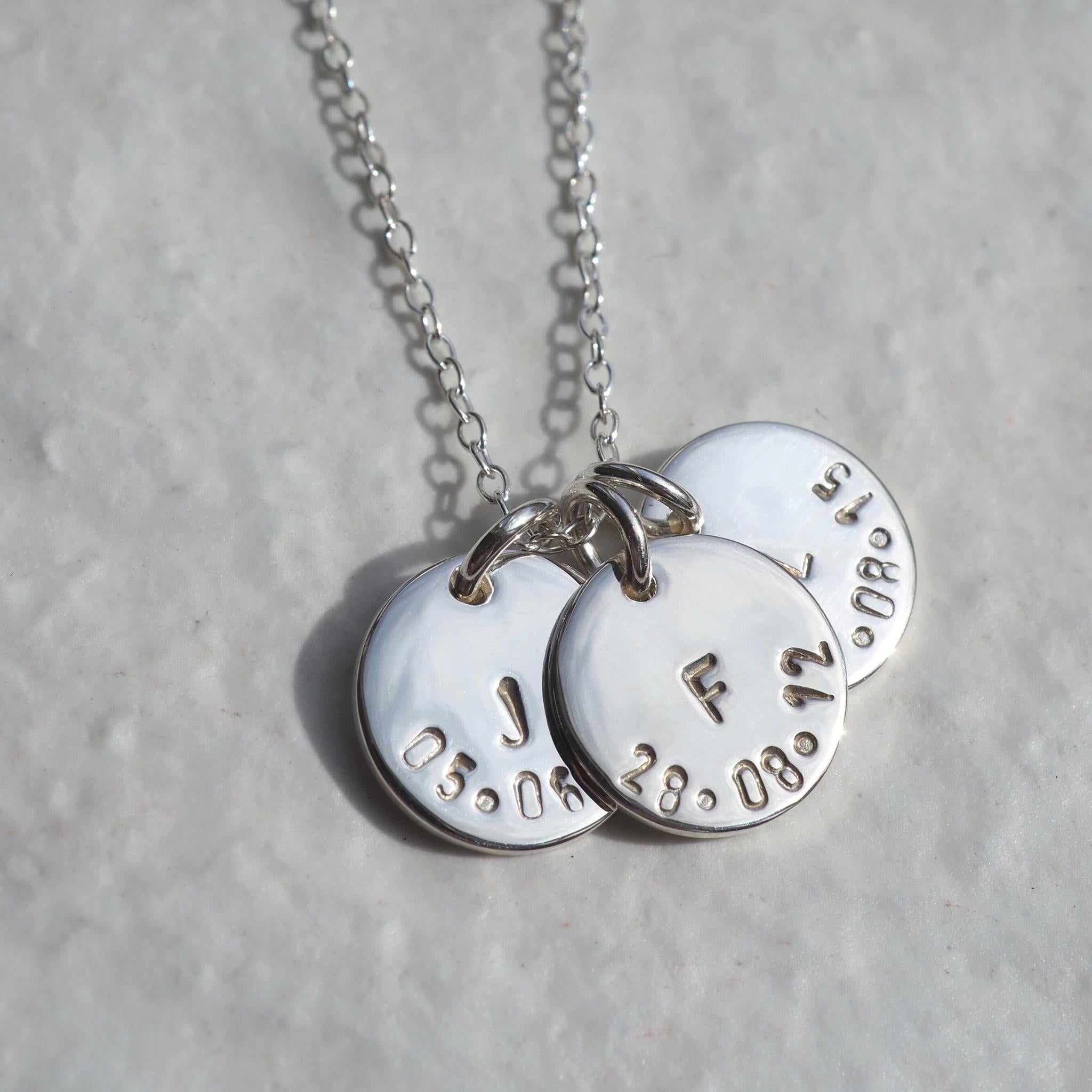 Personalised date and initial necklace on fine trace chain