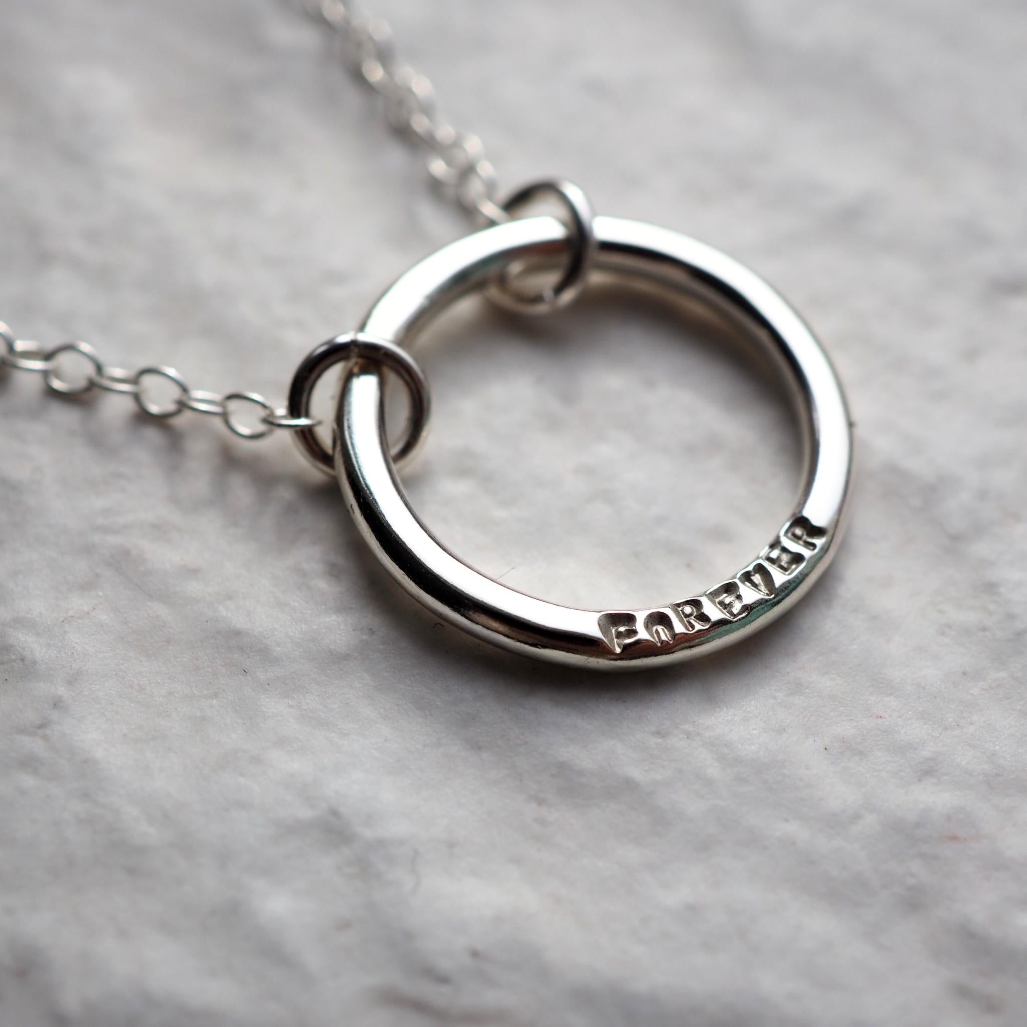 Single halo necklace in sterling silver on a delicate trace chain